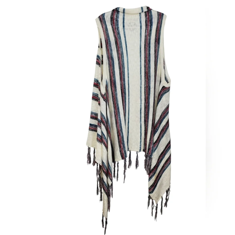 Torrid Striped Knit Fringed Vest Waterfall Front Cream Red Blue Sz 4 Pre-Owned - Picture 6 of 12